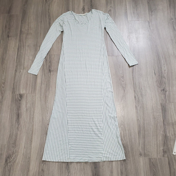 Peruvian Connection Maxi Dress Small Green Stripe Long Sleeve Pima Cotton Casual - Picture 1 of 9